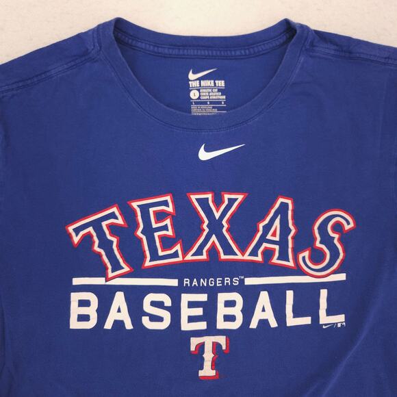 Nike Texas Rangers Casual Graphic Cew Neck Baseball T Shirt Mens Size L Blue - Picture 1 of 9